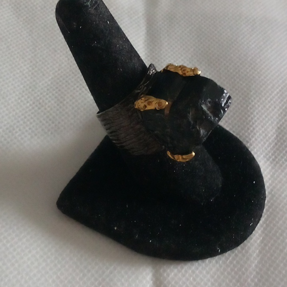 Mans huge 37ct uncut rough natural tourmaline dress ring Size 8 🖤👀🤗